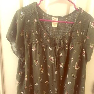 Army green floral babydoll top